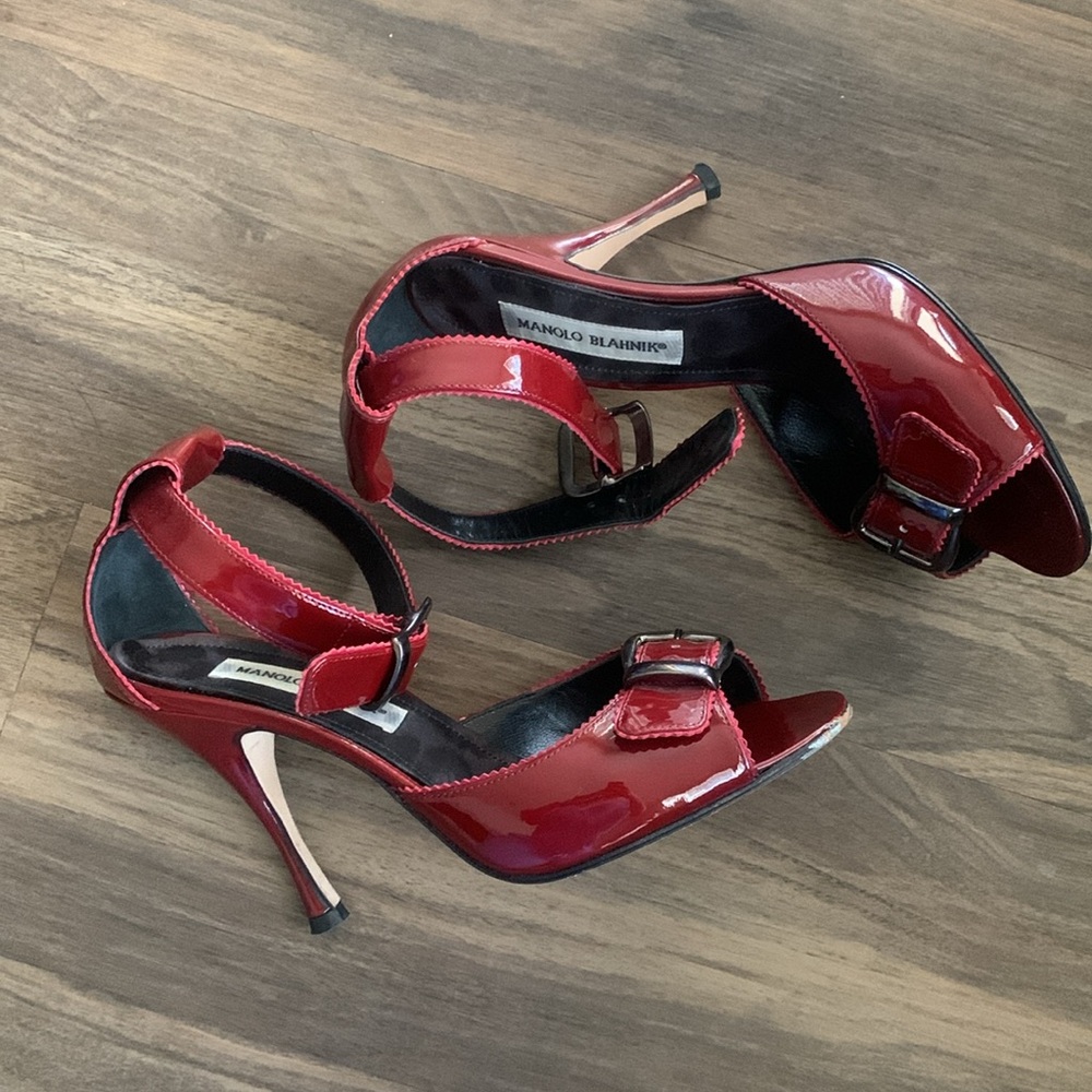 Manolo Blahnik Glossy Red Heels Size 38.5